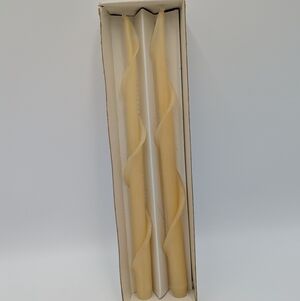Vintage Del Mar 100% Beeswax Sculptured Taper Candles Pair Spiral MCM Cream 15"